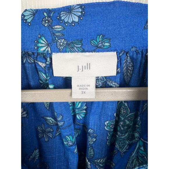 J Jill Popover Blue Floral Paisley Balloon Sleeve Blouse Plus Size 3X/4X Cotton - Picture 4 of 8